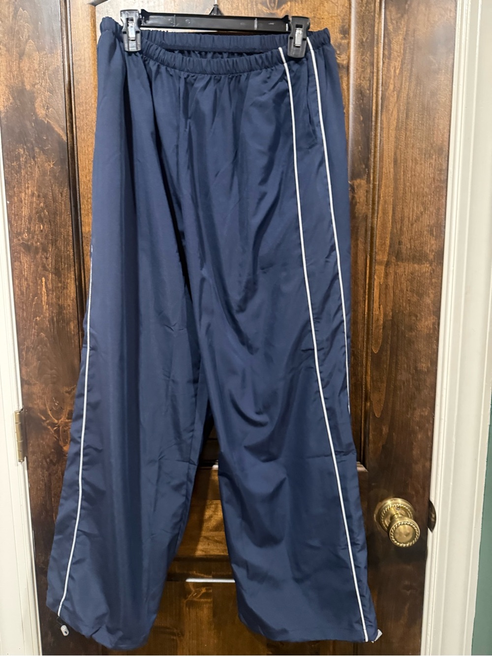 Navy Wide-Leg Track Pants with White Piping